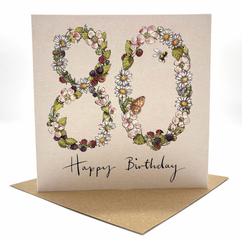 80th Birthday Card - Wildflower