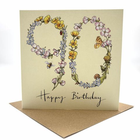 90th Birthday Card - Wildflower