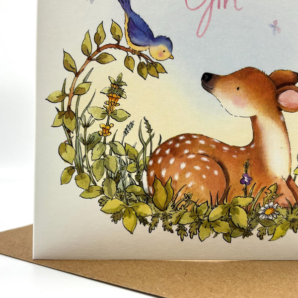 New Baby Card - Deer New Baby Girl