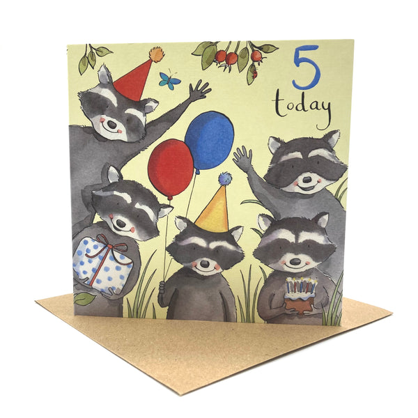 5th Birthday Card - Racoons