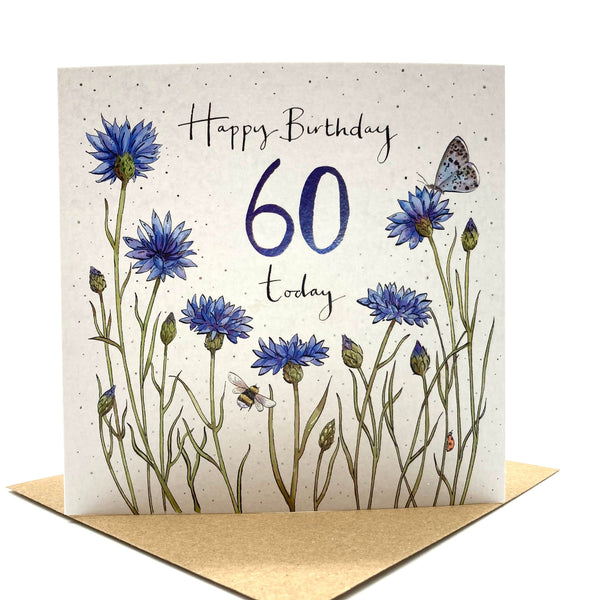 60th Birthday Card - Cornflowers