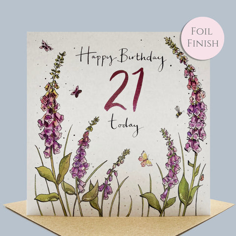 21st Birthday Card - Foxgloves