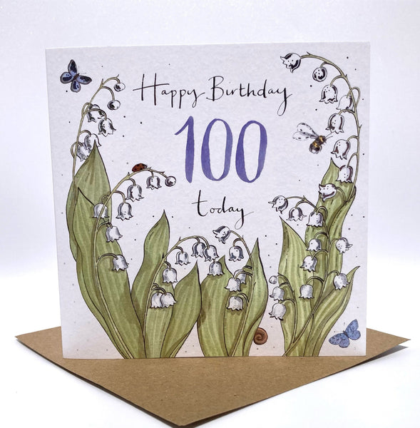 100th Birthday Card - Lily of the Valley
