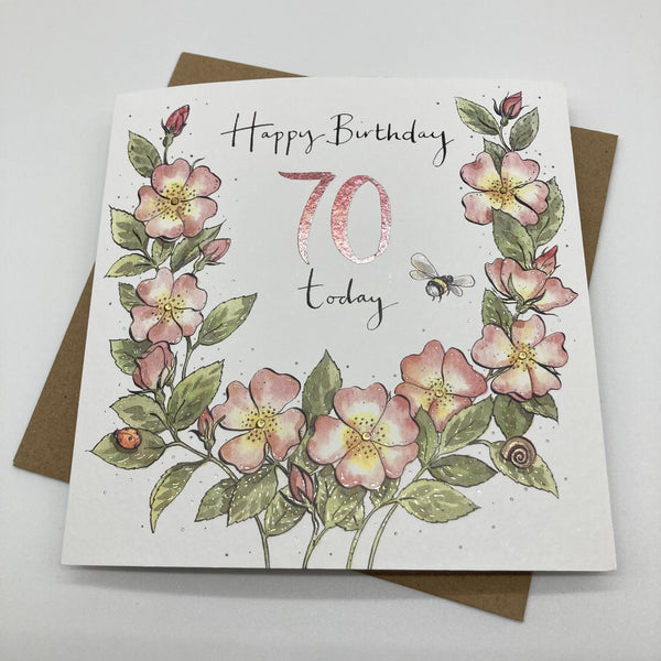 70th Birthday Card - Rosa Canina
