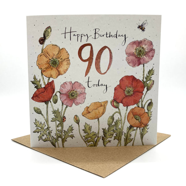 90th Birthday Card - Poppies